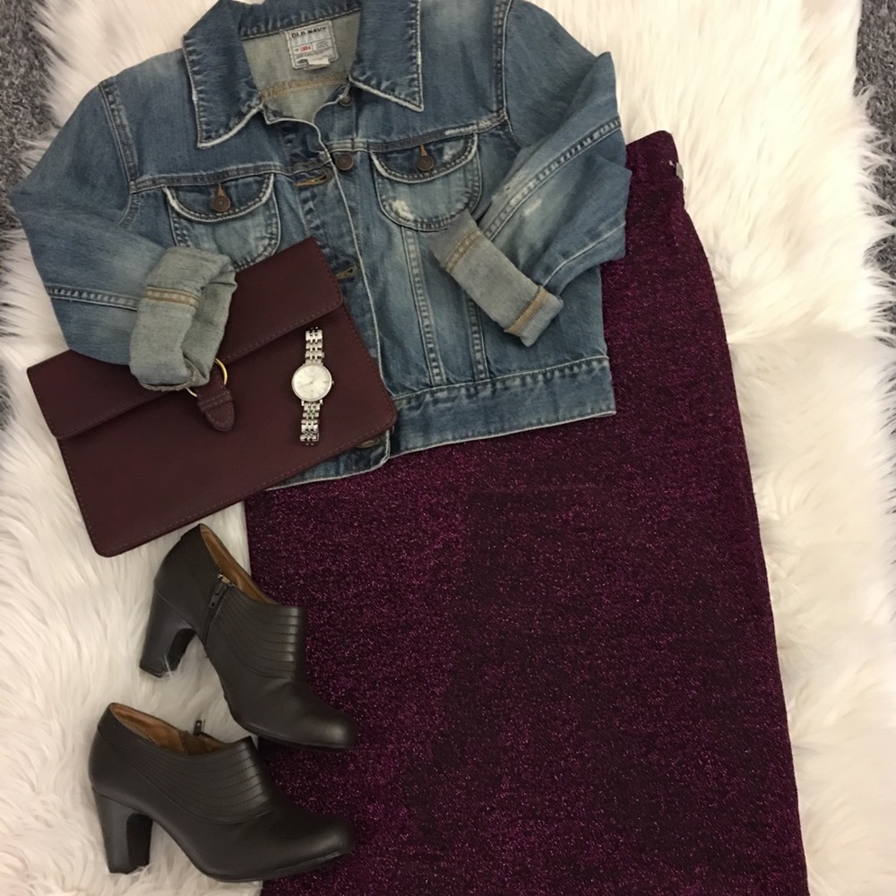 NWT  | purple | glitter midi skirt